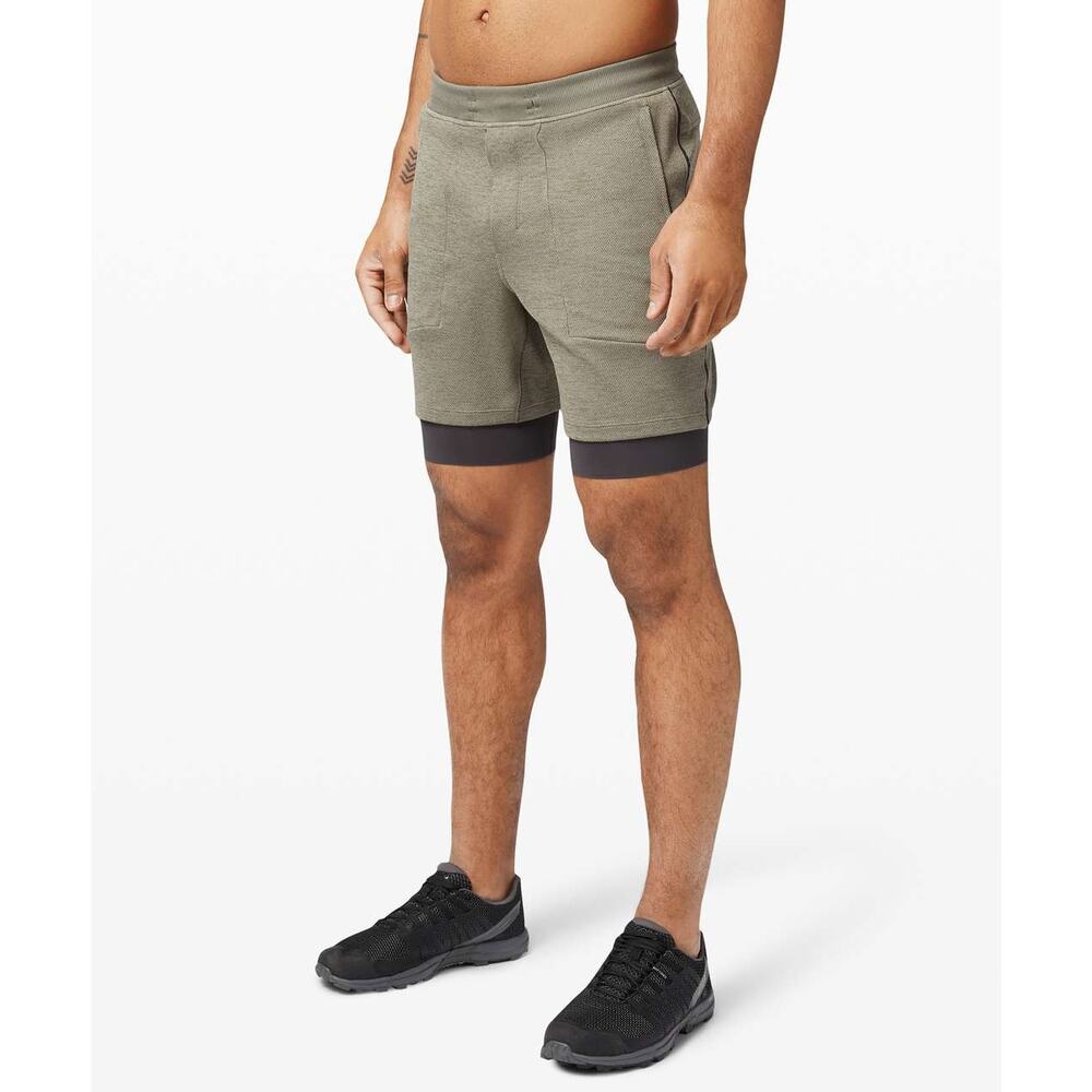 Lululemon T.H.E. Short Medium Olive Riverstone 7" Mesh Liner Athletic Medium